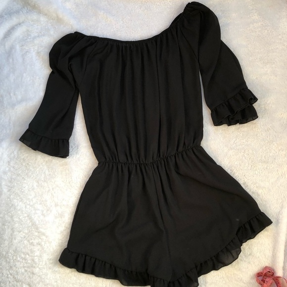 The Impeccable Pig Black Off the Shoulder Romper - Picture 7 of 11